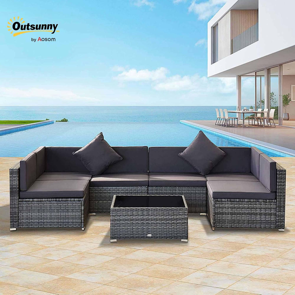 Outsunny 7 Piece Patio Furniture Set Wicker Outdoor Sectional Gray