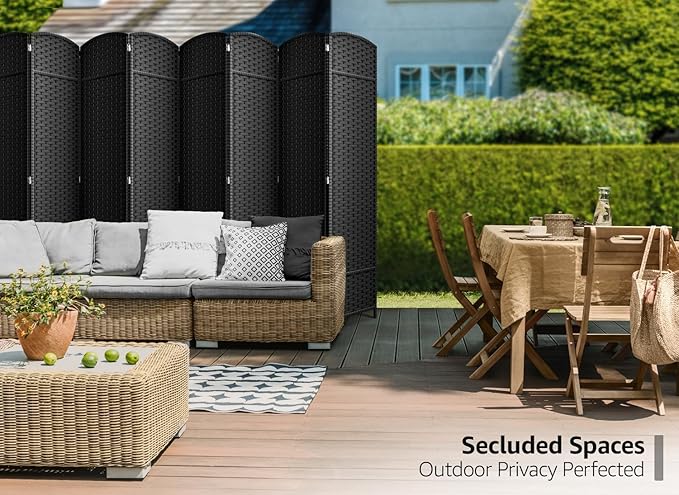 Sorbus 8-Panel Black Room Divider with Double Hinged Panels, 6 ft Tall Foldin...