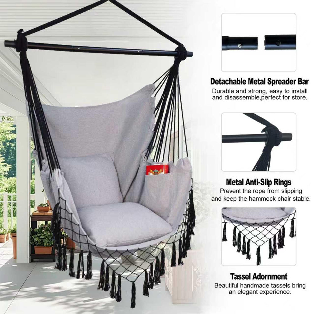 Hammock Chair Hanging Rope Swing Chair,Max 450 Lbs, Large Hanging Chair with ...