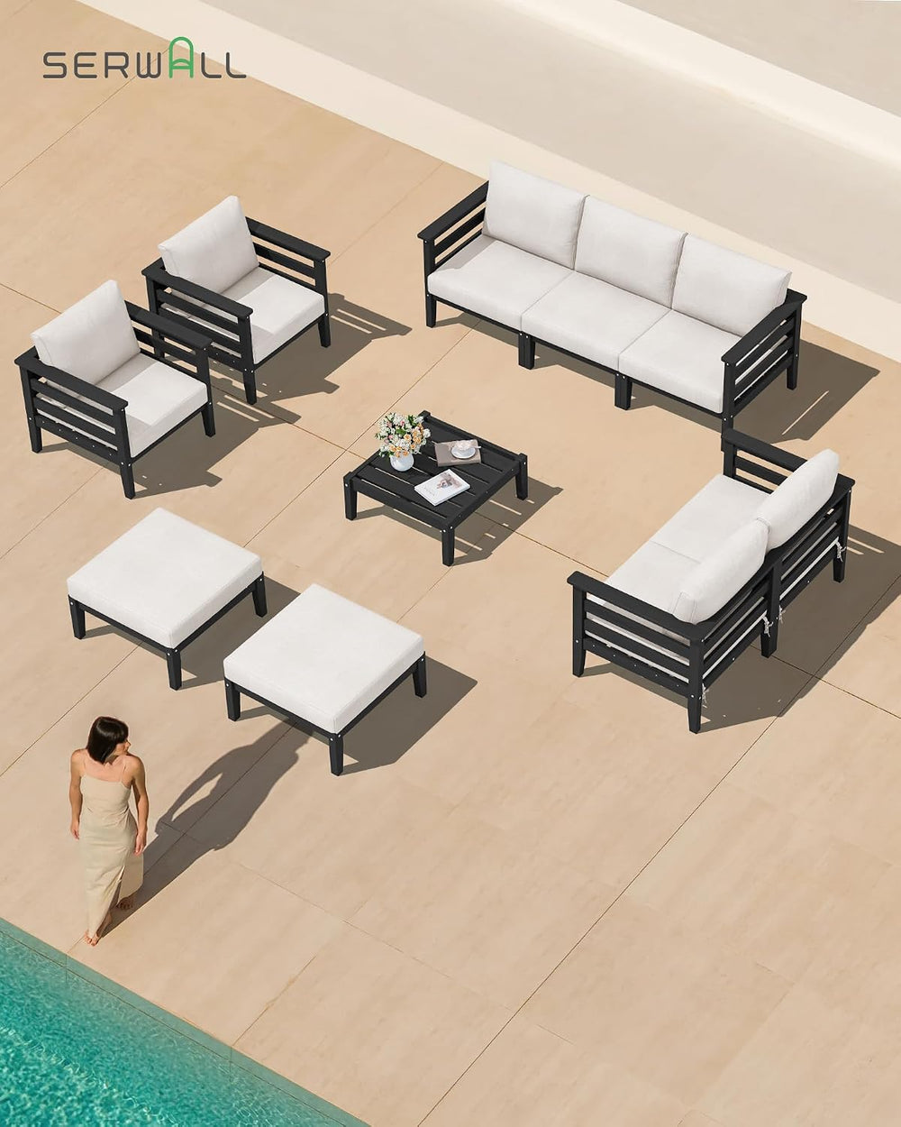 SERWALL HDPE Patio Furniture Set, 6 Pieces Outdoor Sectional Sofa Set