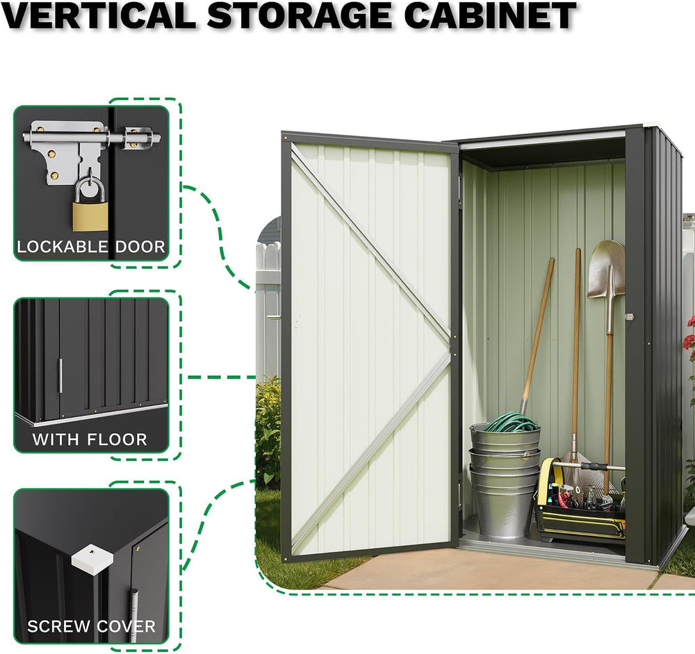 Patiowell 22 Cuft Storage Shed, Metal Vertical Storage Cabinet, Black