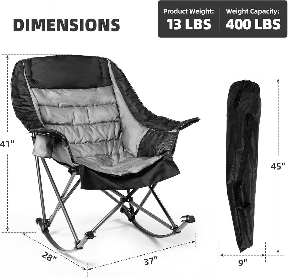 Oversized Rocking Camping Chair for Adults - 400lbs Capacity Padded Camp Chai...
