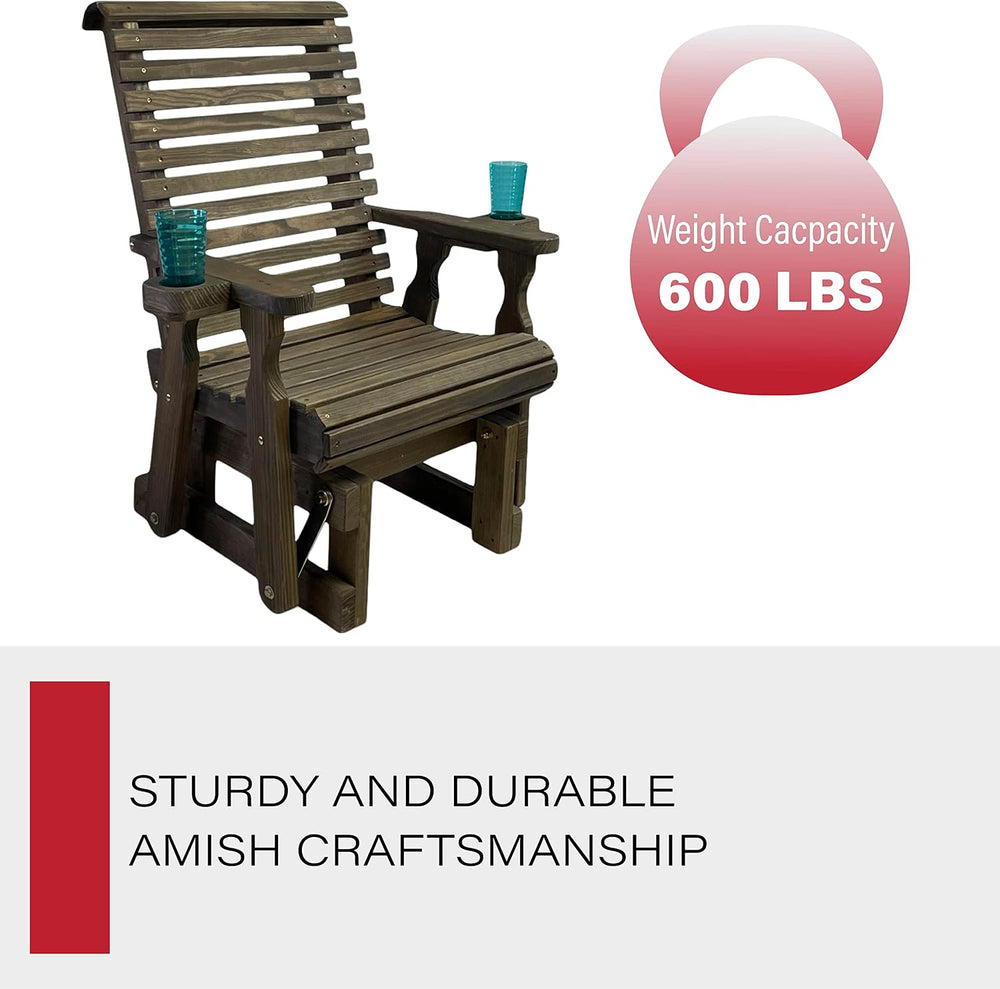 Amish Casual Heavy Duty 600 Lb Roll Back High Back Treated Glider Chair with ...