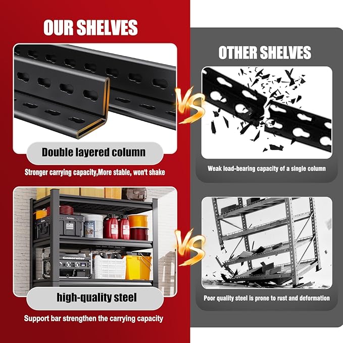 Set of 4 Garage Shelving-3000 lbs 5 Tier Storage Shelves,Adjustable Heavy Dut...