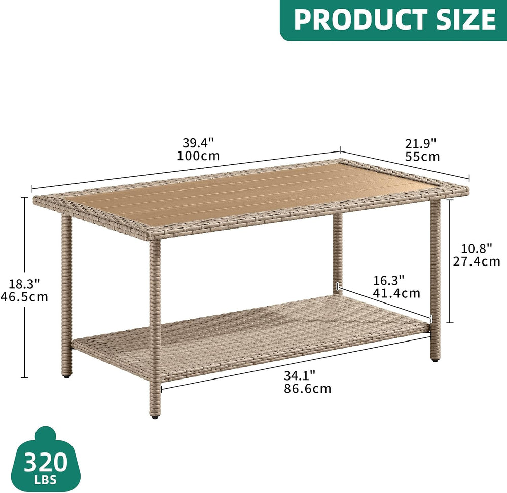 YITAHOME Outdoor Wicker Coffee Table with Storage, 39.4" 2 Tier Rectangl...