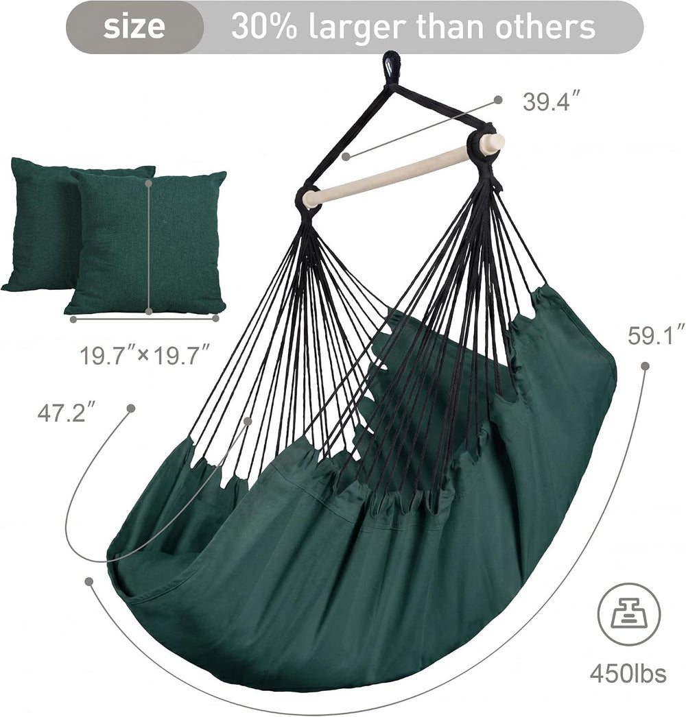 SUNCREAT Hammock Chair Hanging Rope Swing Seat-Max 450lbs Capacity, Green
