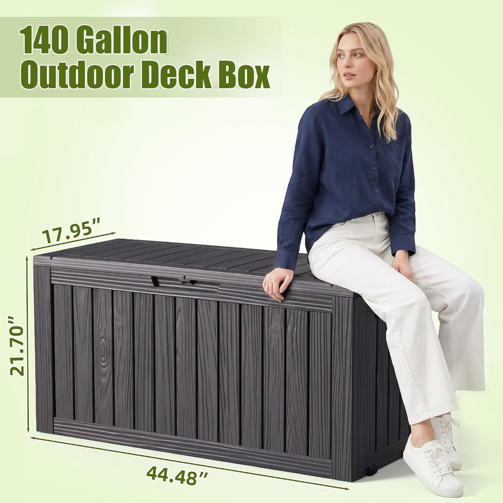 140Gal Outdoor Storage Box with Portable Wheels, Waterproof Deck Boxes