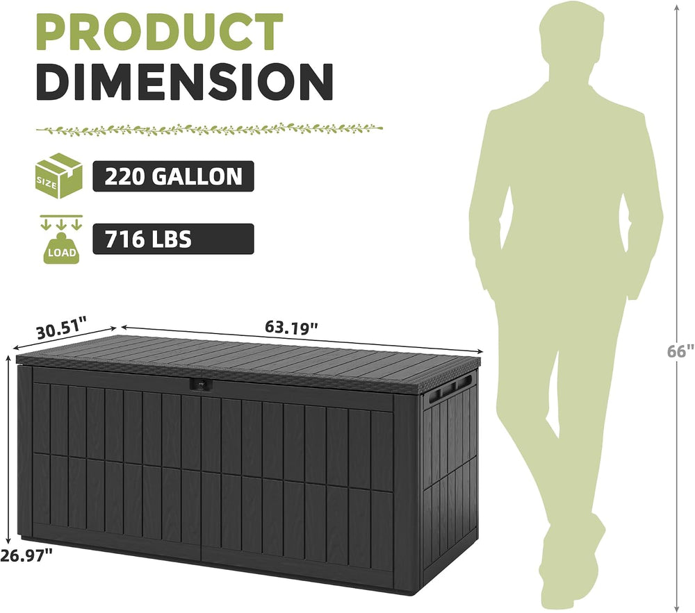 UDPATIO 220 Gallon Deck Box, Waterproof Resin Outdoor Storage Box for Patio