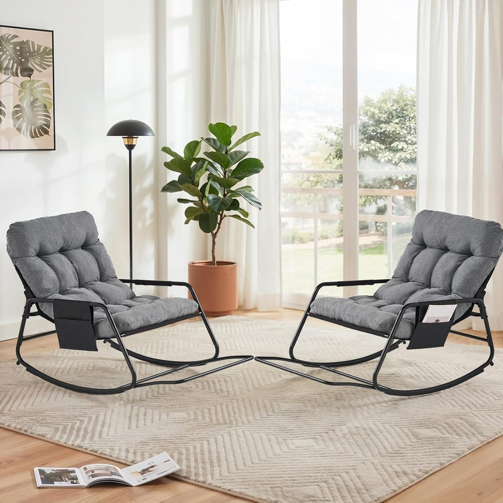 ONBRILL Adjustable Backrest Rocking Chair, Patio Rocking Chair with Cushion