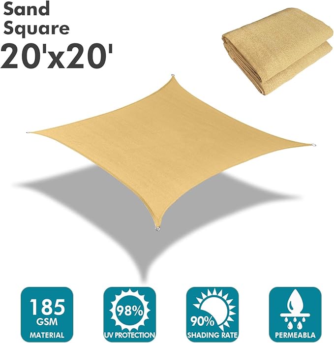 KANAGAWA Sun Shade Sail 20'x20' Sand Rectangle UV Block Canopy Awning...