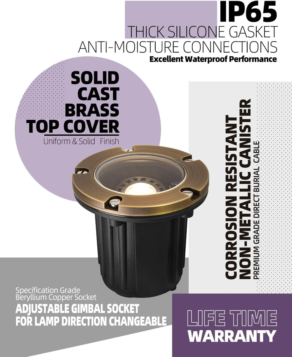 MALORY Low Voltage Landscape Well Lights, (φ126 mm) Brass Top Cover