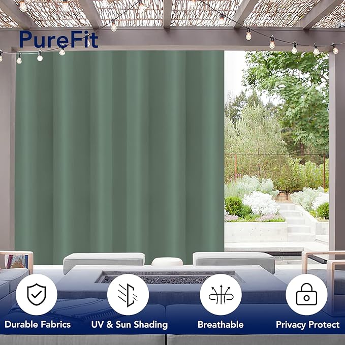 PureFit Outdoor Curtains for Patio Waterproof Weatherproof, UV Resistant Outs...