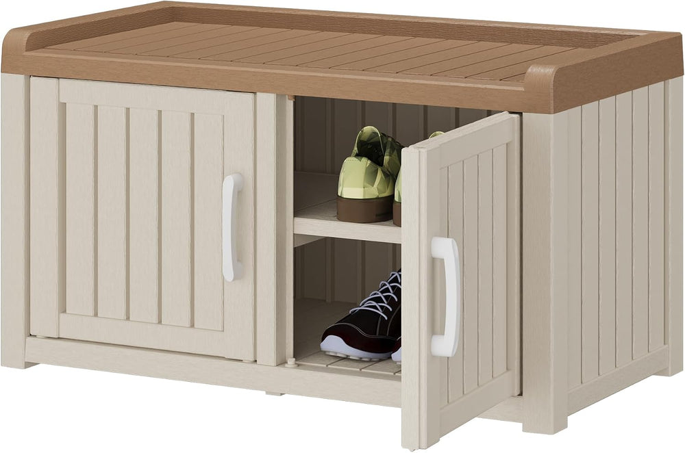 Outdoor Shoe Storage Cabinet, Rustic White
