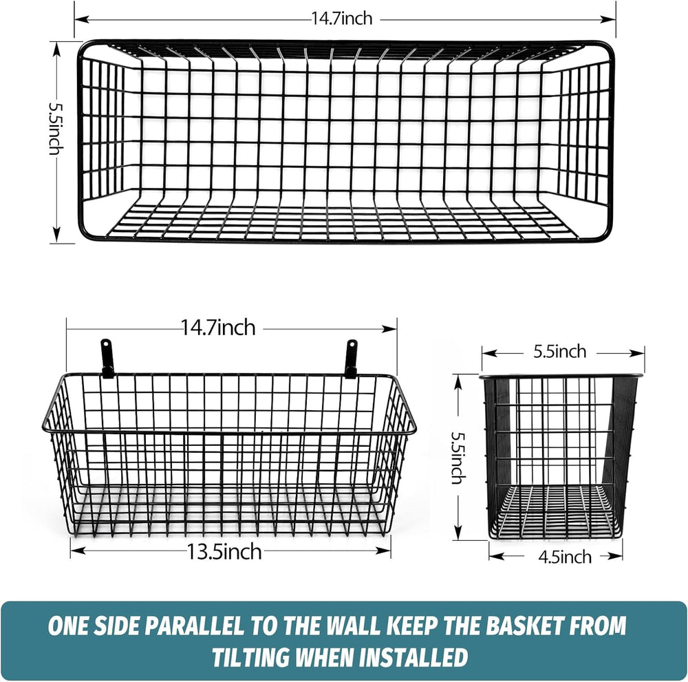 4 Set [EXTRA LARGE] Hanging Wall Mount Storage Baskets with Adhesive Hooks &a...