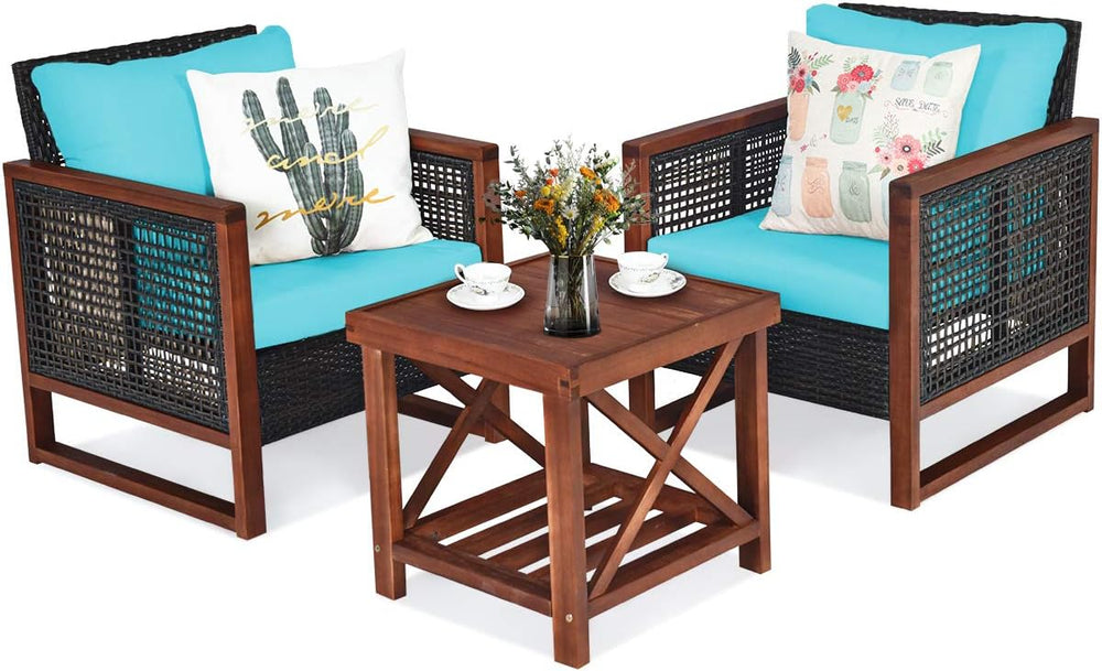 Tangkula 3 Pieces Patio Wicker Furniture Set, Rattan Outdoor Sofa Set w/Washa...