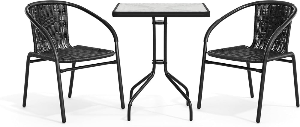 Flash Furniture Lila 23.5'' Square Glass Metal Table with 2 Black Rat...