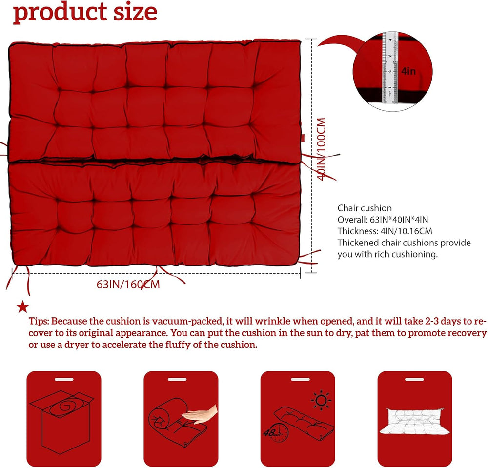 Outside Benches Cushion with Backrest, Thicken Waterproof Swing Cushions 2/3 ...