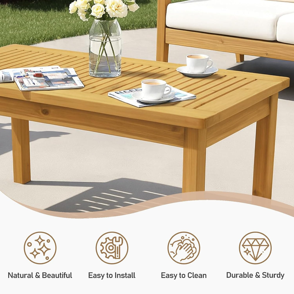 VINGLI Outdoor Wood Coffee Table, 35" Farmhouse Side Table for Patio, So...