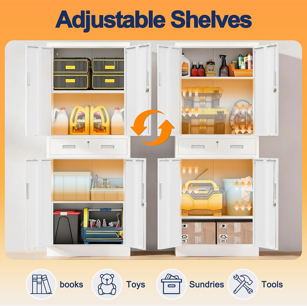 Metal Storage Cabinet, 71" H x 28" W x 16" D Locking Storage C...
