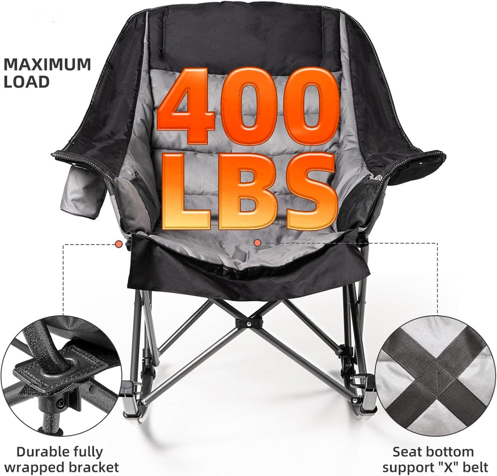 Oversized Rocking Camping Chair for Adults - 400lbs Capacity Padded Camp Chai...