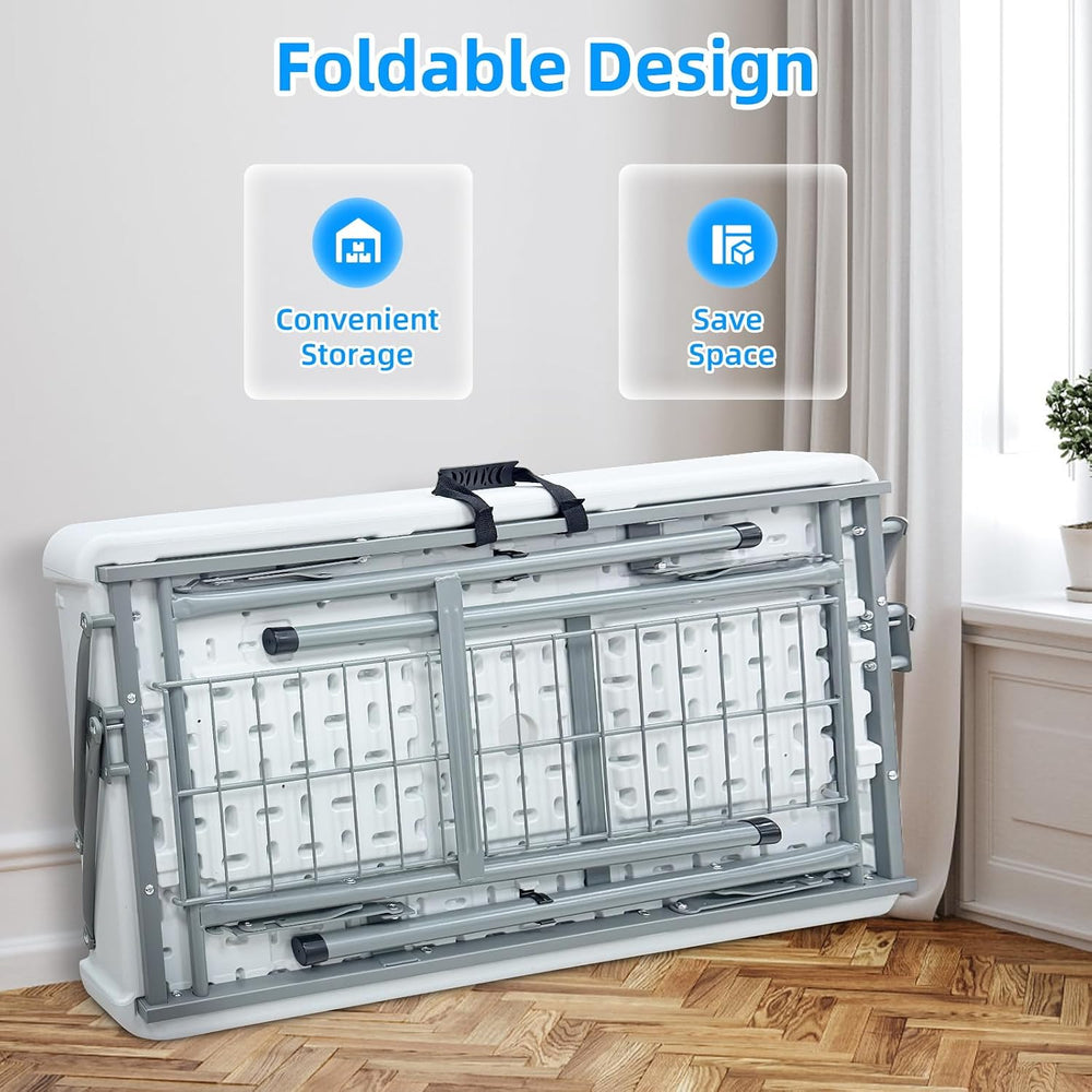 Ice Cooler Folding Table,Double-Layer Party Chilling Table with Drain and Det...