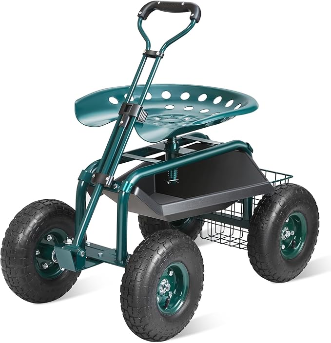 VEVOR Garden Cart Rolling Workseat with Wheels, Gardening Stool for Planting,...