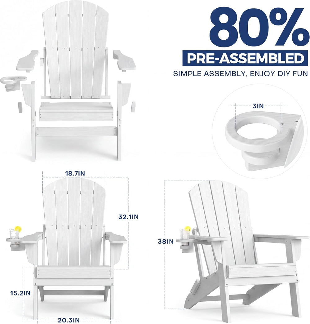 Plawdlik Folding Adjustable Adirondack Chair, Patio Chairs, White