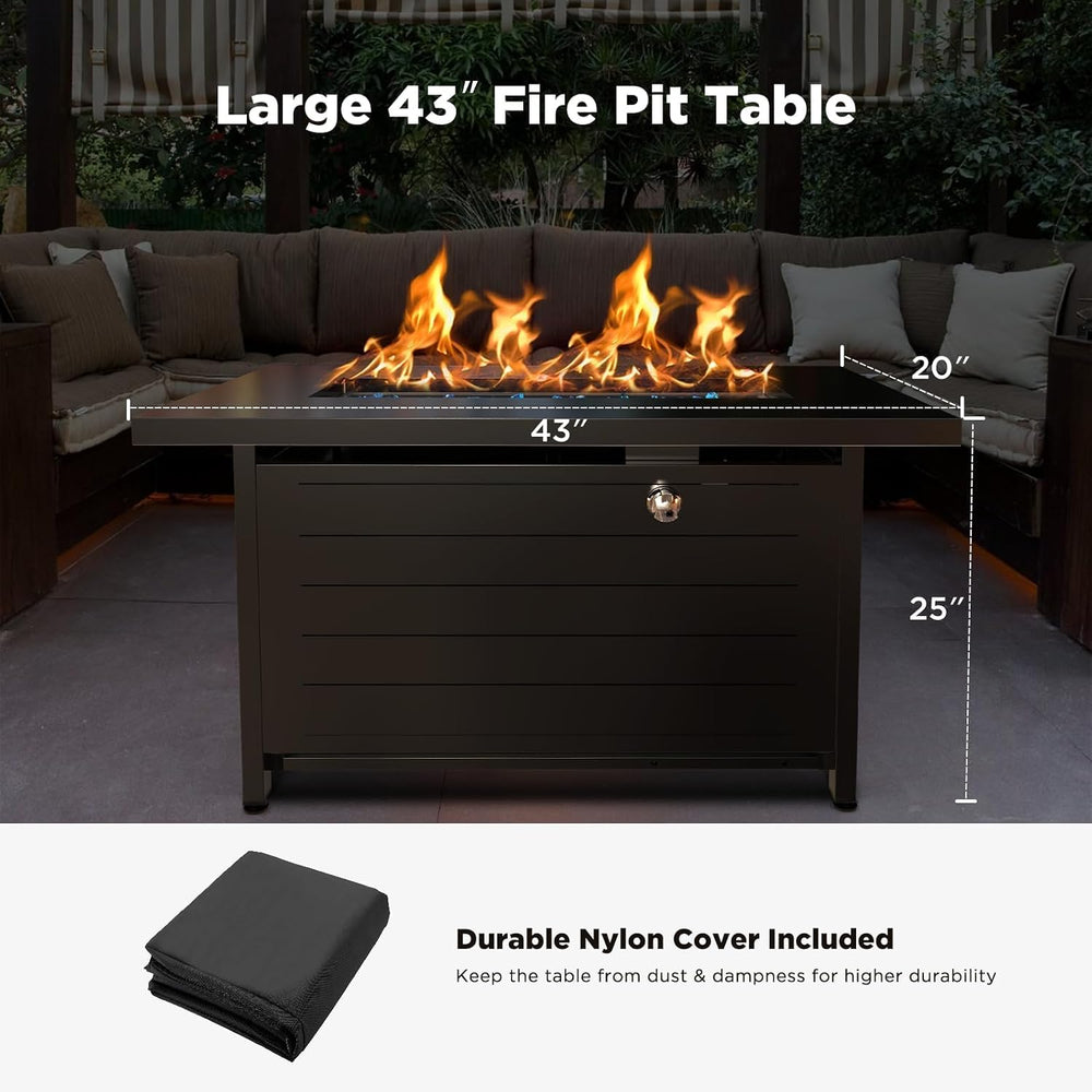 Ciays 43″ Fire Pit Table with Glass Beads & Lid, CSA-Certified Gas Fire P...