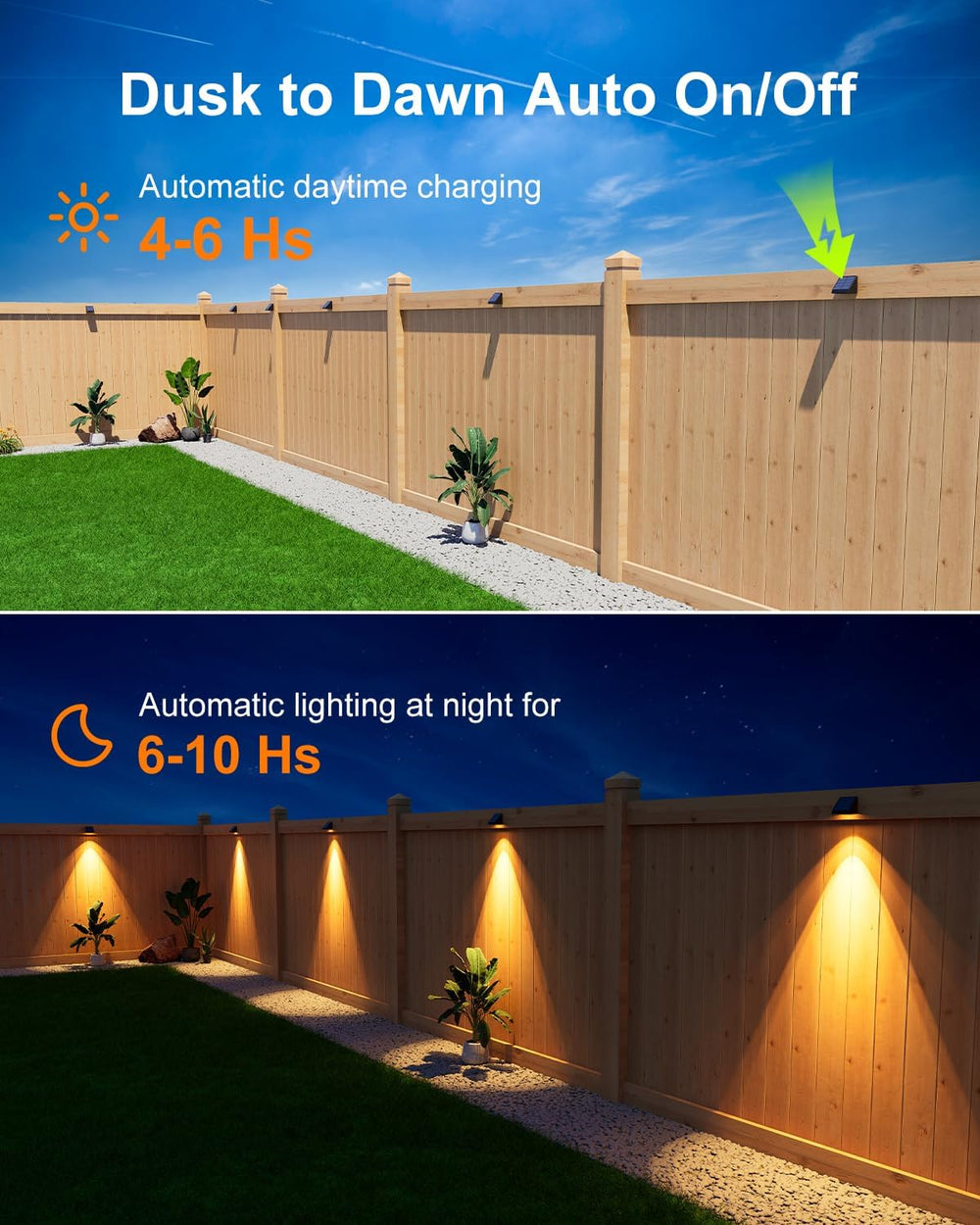 8 Pcs Decorative Sun Power Fence Lamp Outdoor Waterproof Warm White