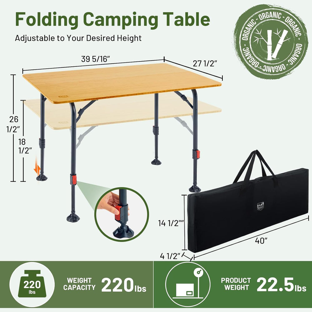 TIMBER RIDGE Bamboo Folding Camping Table, Portable RV Picnic Table