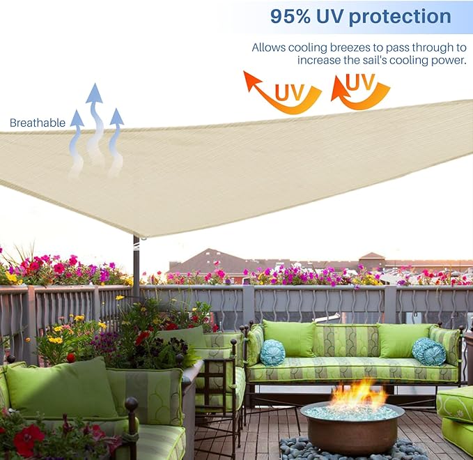 E&K Sunrise 15' x 15' x 15' Sun Shade Sail Triangle Canopy Sh...