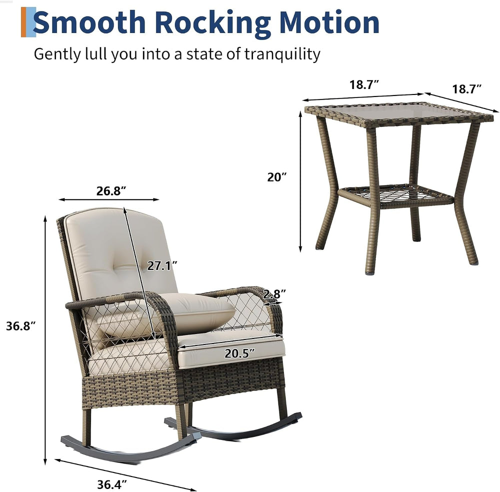 IDEALHOUSE Outdoor Wicker Rocking Chair, Patio Rattan Rocker Chair with Cushi...