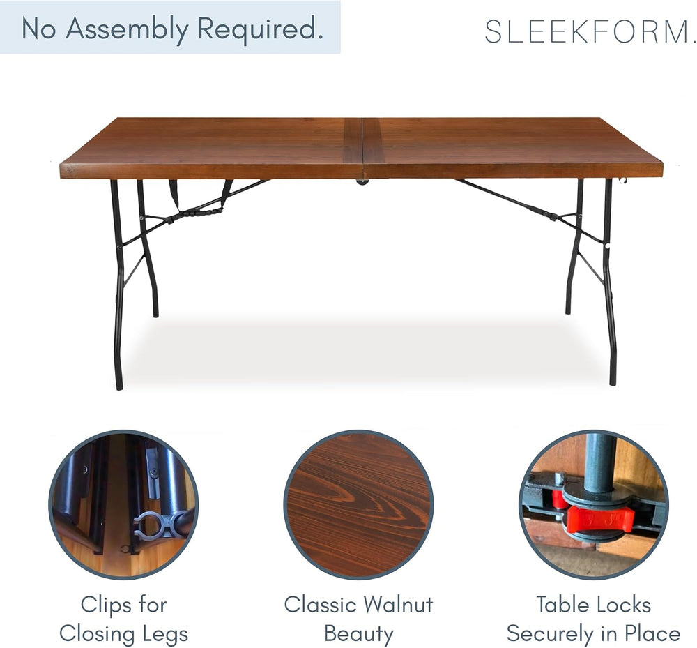 Sleekform 6 Ft Wooden Folding Banquet Table, 28 Inch, with Carry Handle