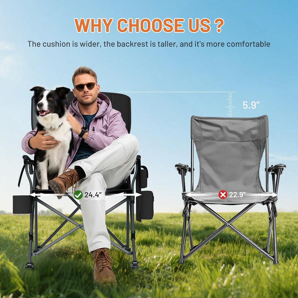 TIMBER RIDGE Aluminum Oversized Camping Chair 500lbs Lumbar Support