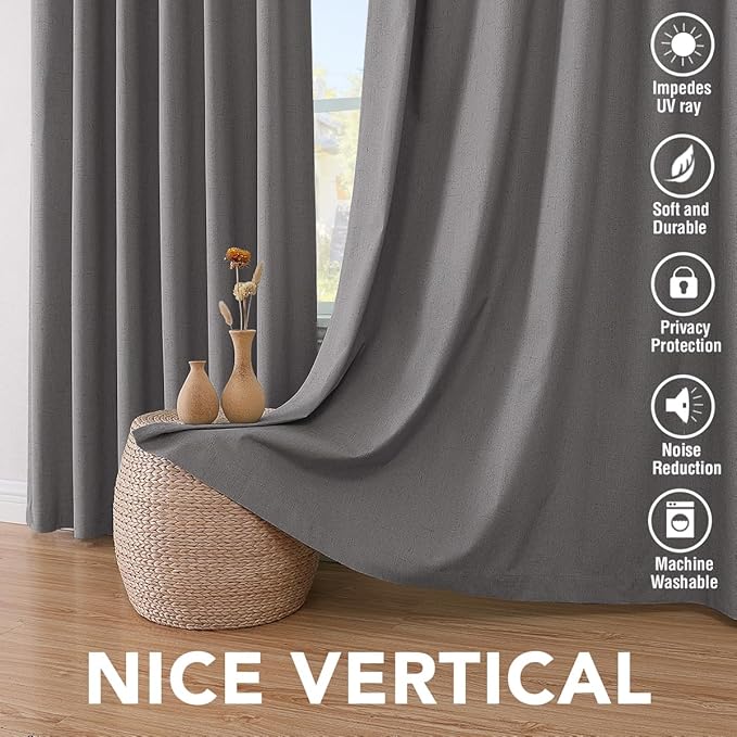 H.VERSAILTEX Primitive Linen Curtains 100% Blackout Curtain Drapes Burlap Fab...
