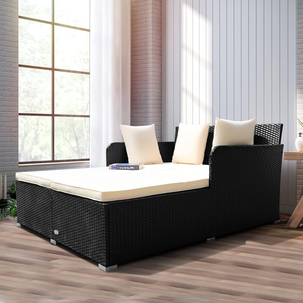 RELAX4LIFE Rattan Patio Outdoor Daybed, Wicker 2-Person Sunbed Loveseat with ...