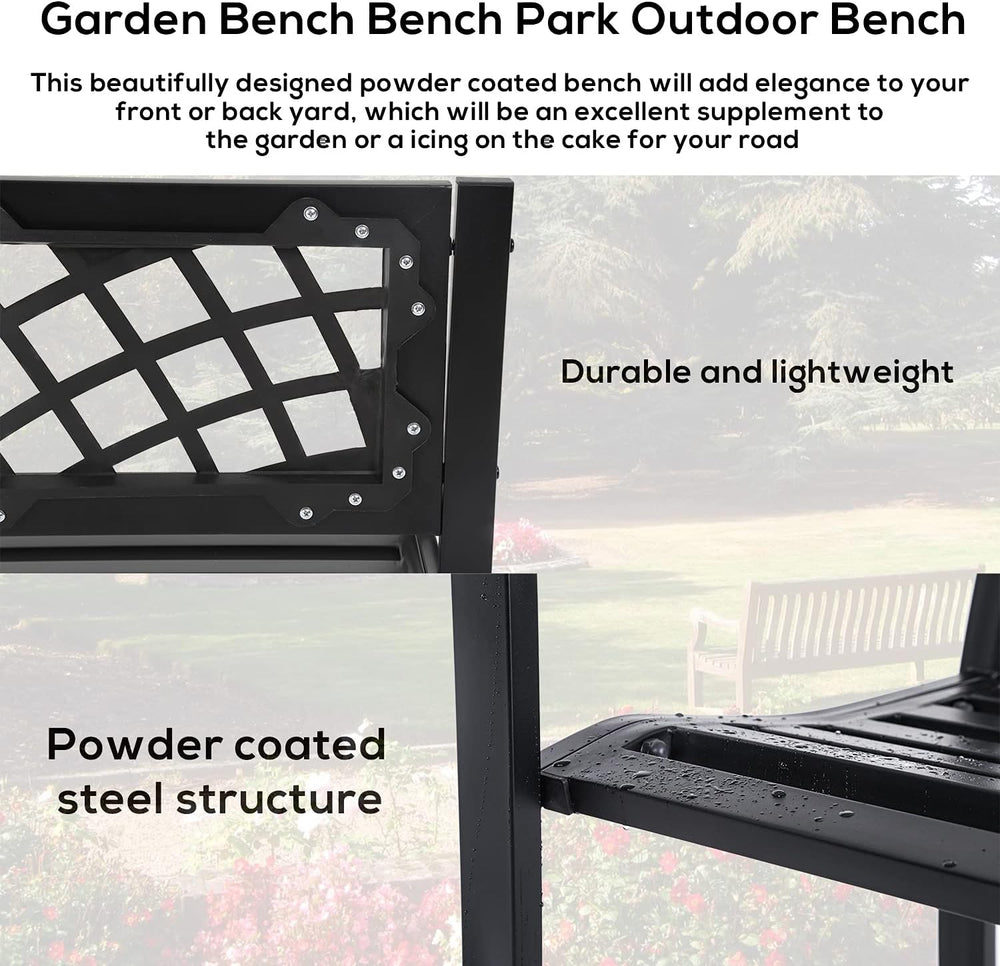 HCY Garden Bench Outdoor Metal Bench Patio Garden Bench Sturdy Steel Frame Fu...