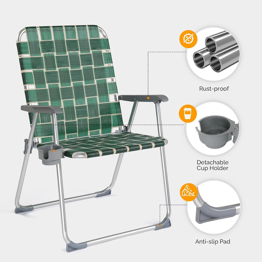 VINGLI Folding Webbed Oversized Lawn Chairs with Detachable Cup Holder, 300 L...
