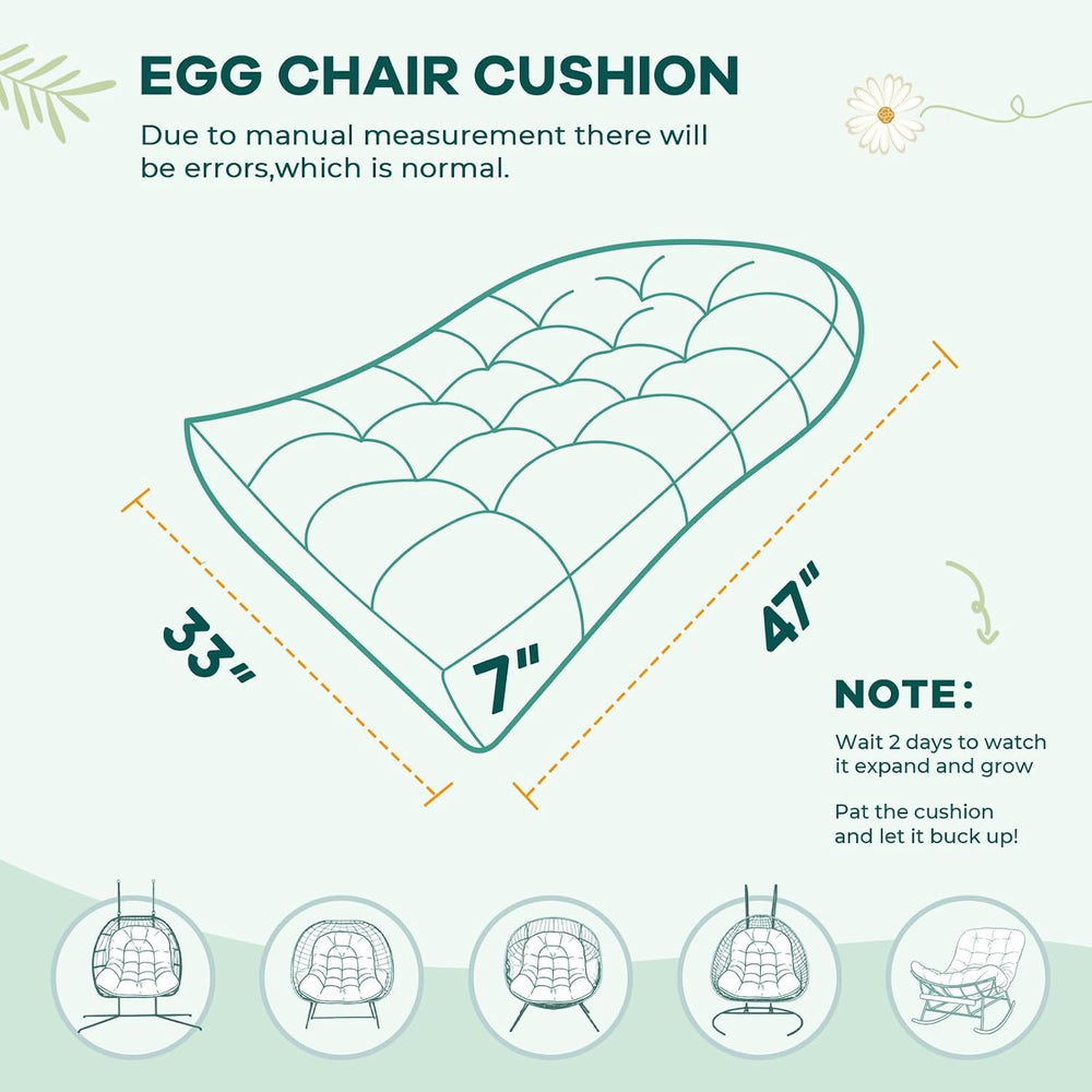 Hanging Egg Chair Cushion 47x35x7 Inches Waterproof Green Coconut Tree