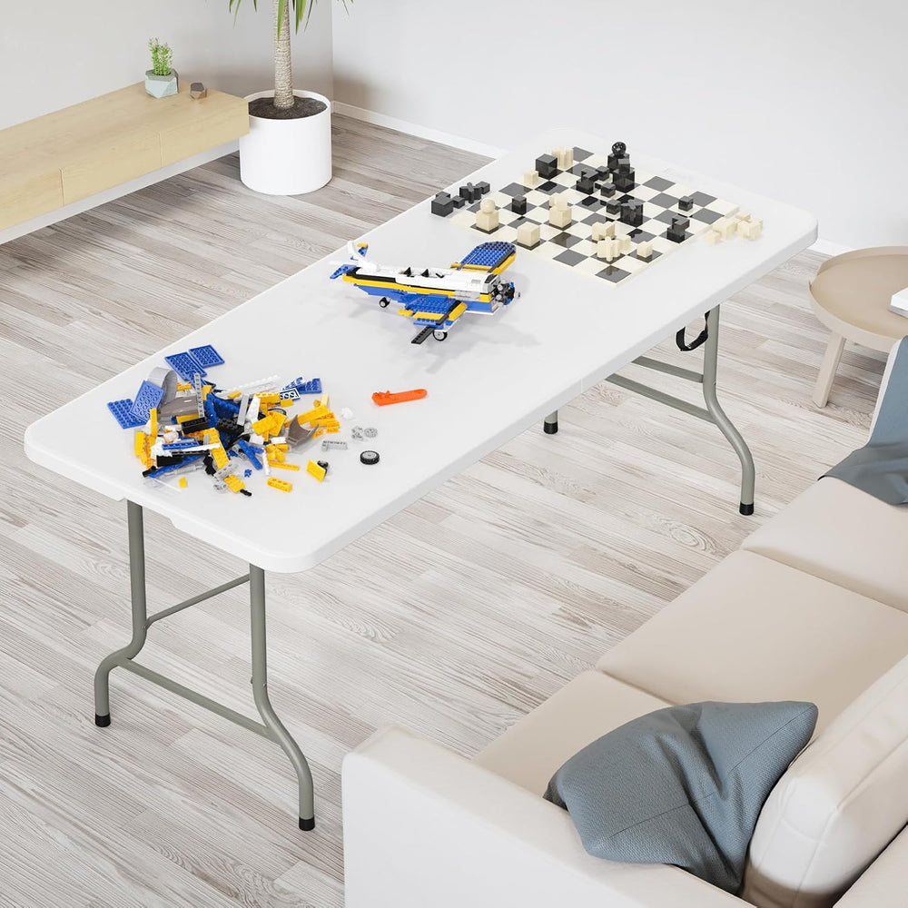 VINGLI 6-Foot Portable Plastic Folding Table,Rectangular HDPE Tabletop Foling...