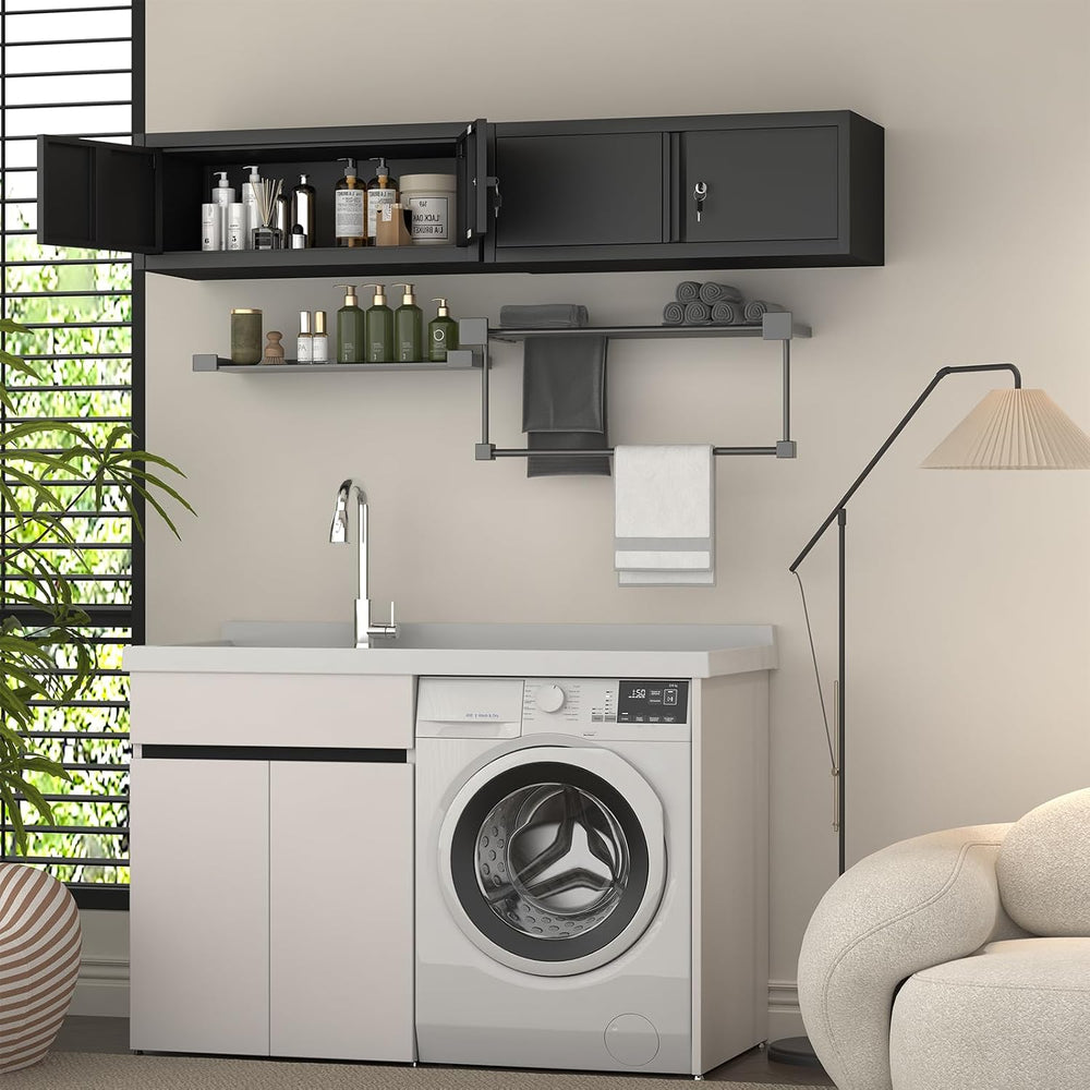 Garage Wall Cabinet, 31.5" W Metal Wall Mounted Storage Cabinet with Loc...