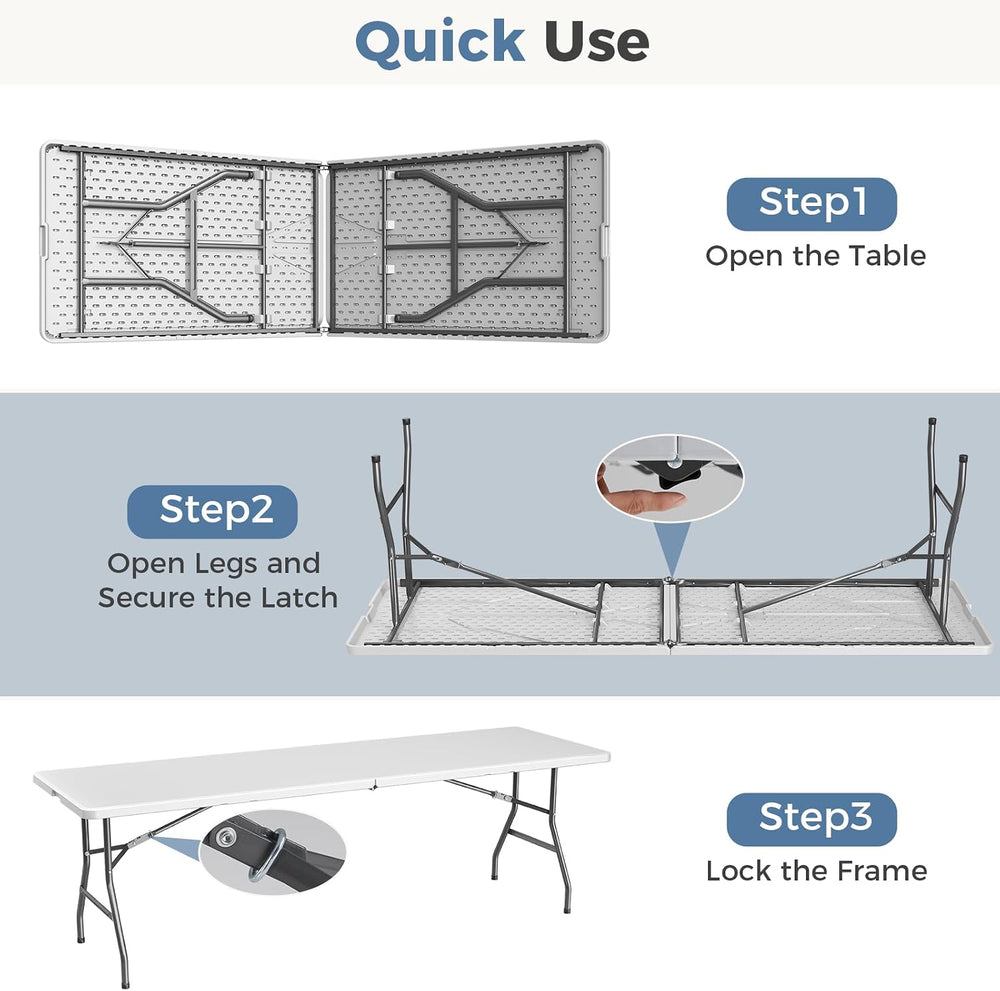 DUMOS 8 FT Folding Picnic Table, Portable Plastic Table, Easy to Keep