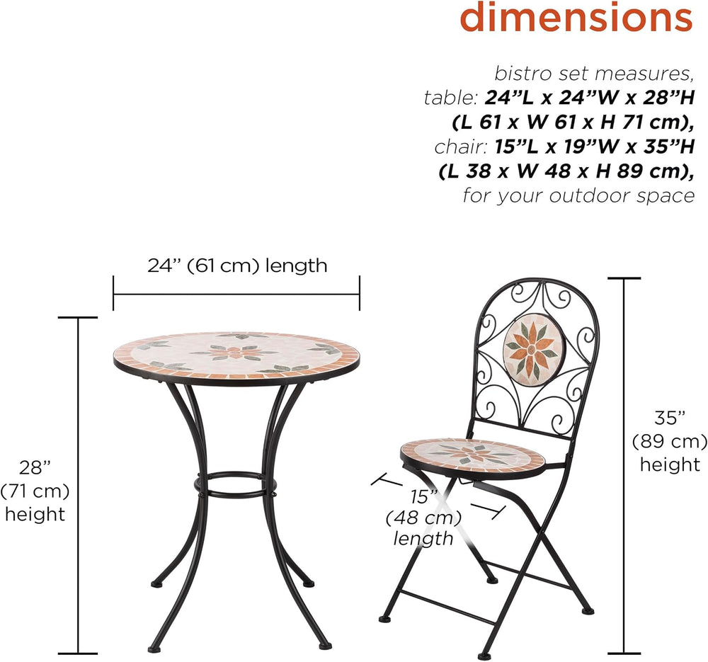 Alpine Corporation Indoor/Outdoor 3-Piece Mosaic Bistro Set Folding Table and...