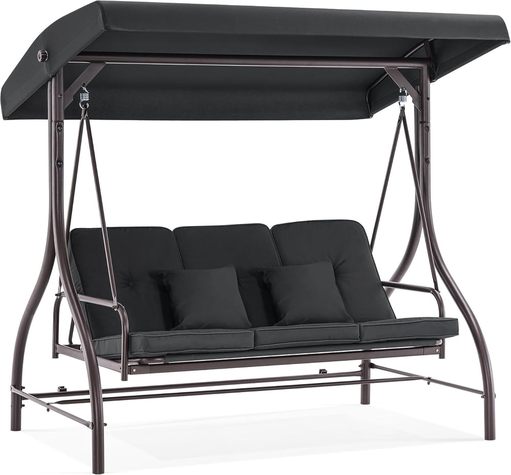 MCombo 3-Seat Outdoor Patio Swing Chair, 2-in-1 Convertible Porch Swing Glide...
