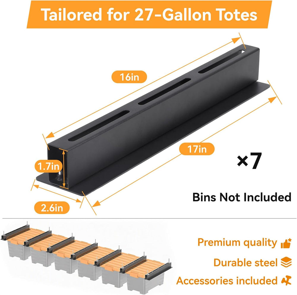 Garage Ceiling Storage Racks for 6 Bins, 17" Heavy Duty Steel Rails, Ove...