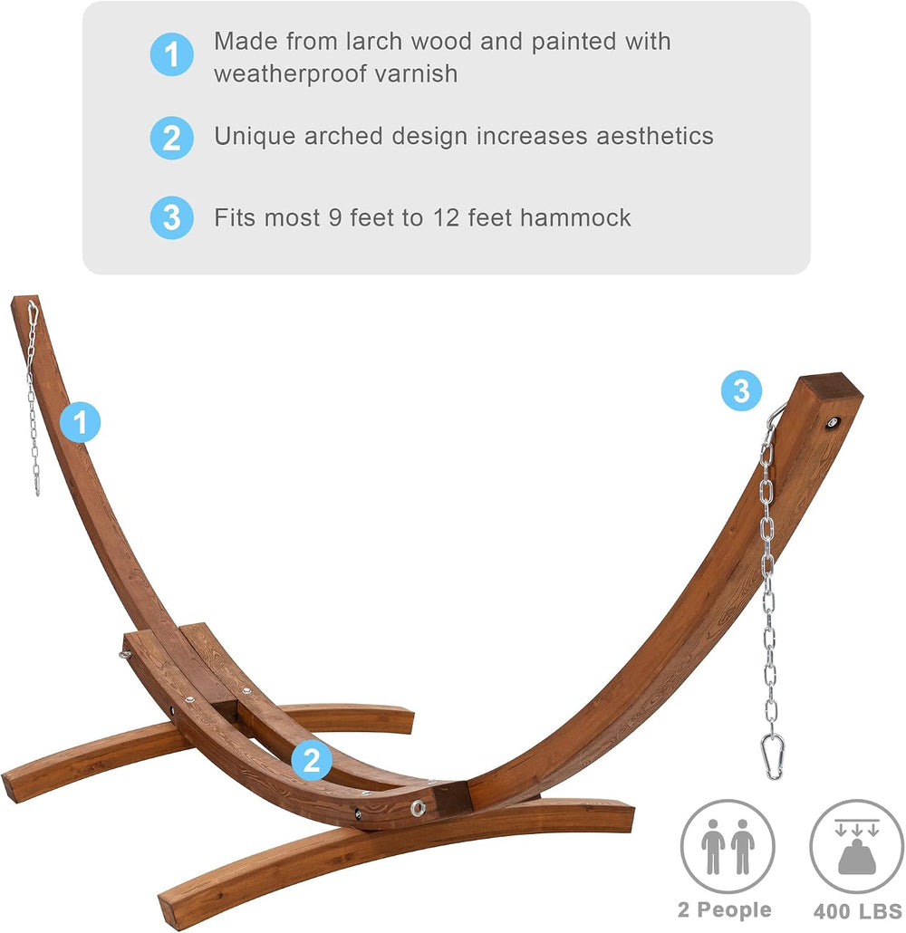 13.6 Feet Curved Wooden Hammock Stand Only, Brown