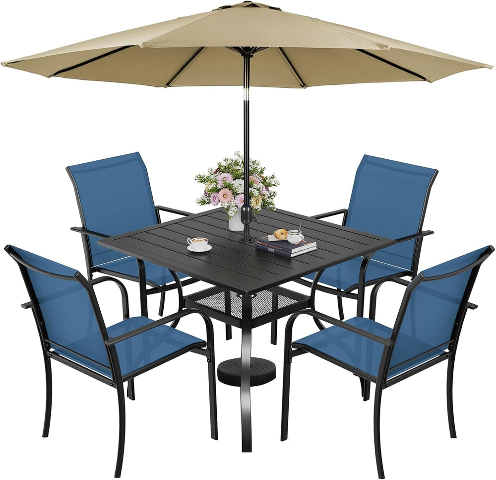 5-Piece Patio Dining Set with Umbrella,4 Person Outdoor Table and Chairs Set,...