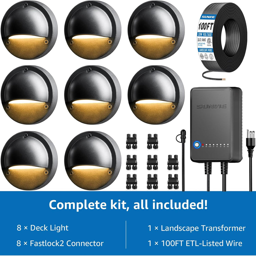 SUNVIE 8-Pack Low Voltage Deck Lights Kit with 60W Transformer & 100FT Wire