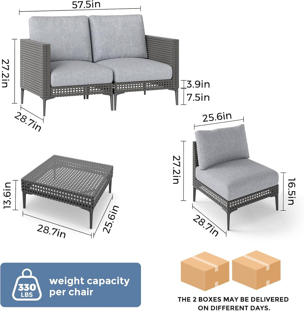 Outdoor Patio Sofa Conversation Set–Rattan 4 Seats Comfortable Couch