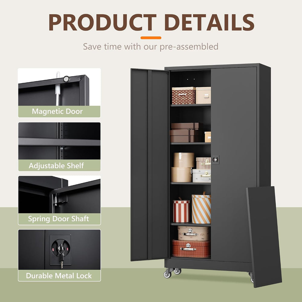 Metal Garage Storage Cabinet with Wheels,75" H Locking Tool Cabinet with...